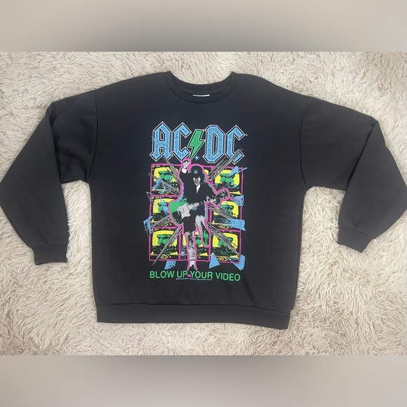 Sz M Officially Licensed AC/DC Band Soft Sweatshirt Heather Black Pink‎ - Picture 1 of 7